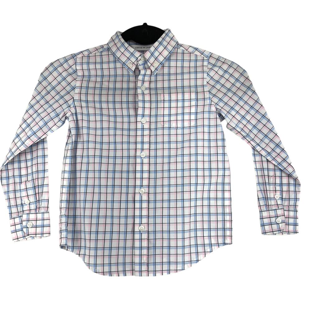Janie and Jack Boys Size 5 Button Down Shirt Multicolor Plaid Easter Pastel